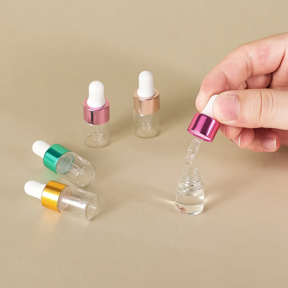 10pcs 2ml Empty Glass Dropper Bottle,Leakproof Essential Oils Sample Liquid Perfume Container for Storage Travel, 4 Colors