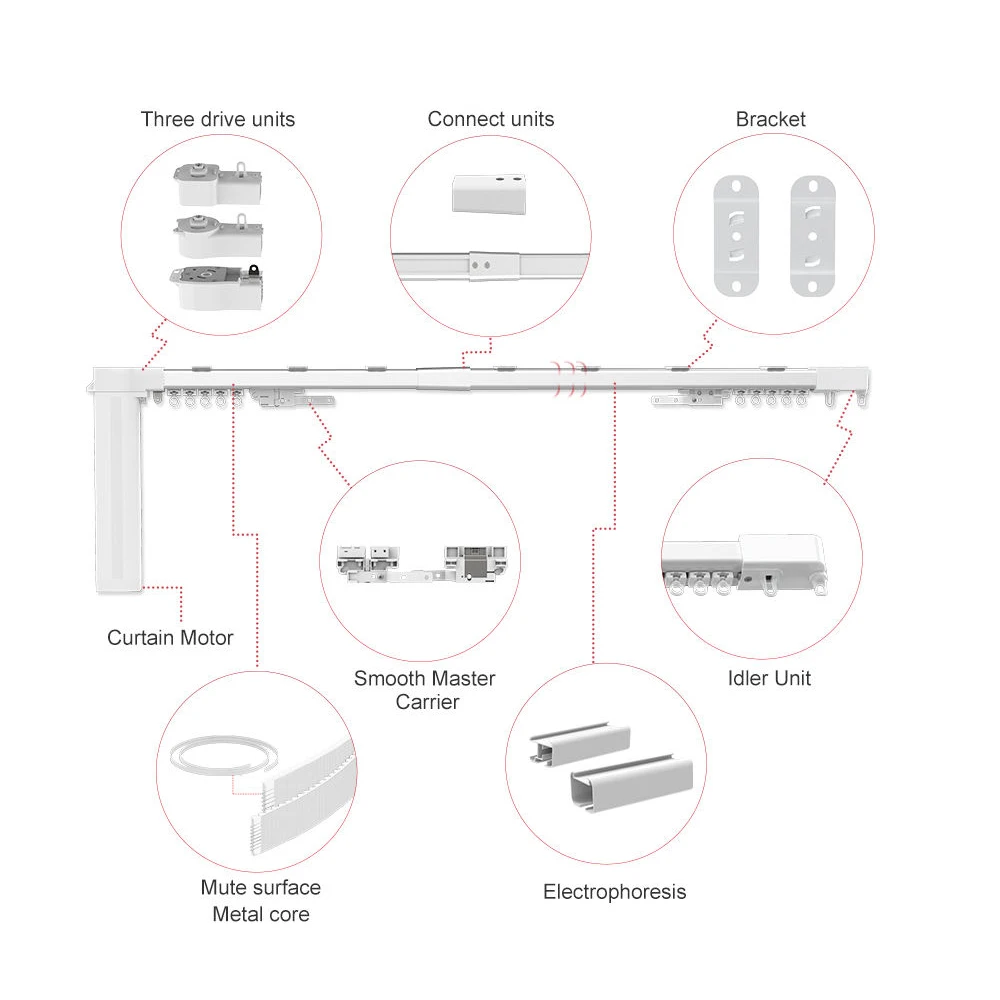 Motorized Curtain Track Accessories 1.2m-4.5m Extendable Smart Curtain Poles Tracks