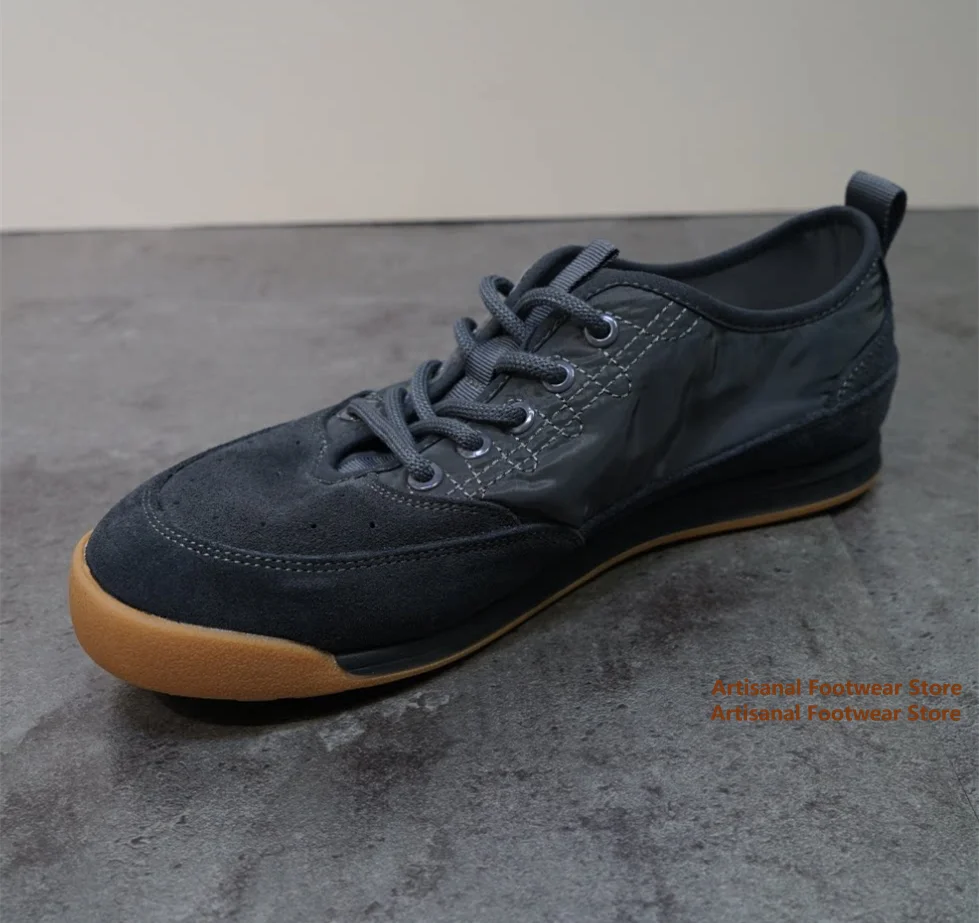 Vintage Low Top Casual Sneakers Nylon & Suede Patchwork Lace Up Shoes Lightweight Retro Walking Casual Shoes Trendy Men's Shoes
