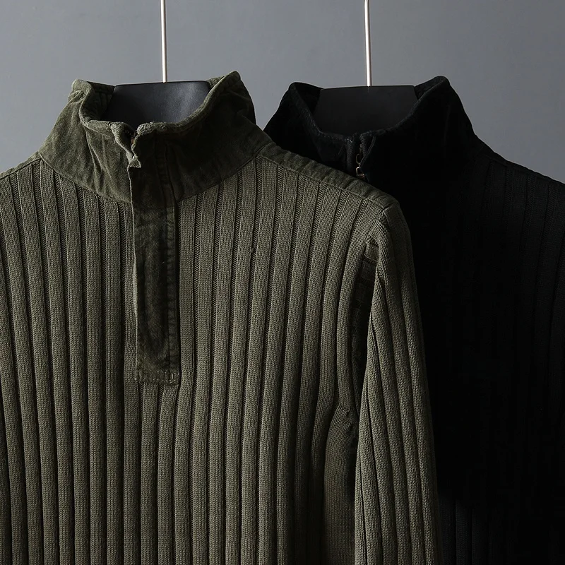 

Мужской вязаный свитер на молнии с высоким воротником, базовый слой, рабочая одежда, тет, осень-зима, цвет, облегающий крой, повседневный, молодежный