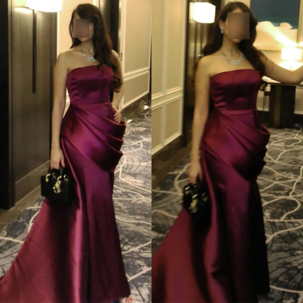 

Customized Fashion Strapless Evening Dress and Exquisite Satin Special Occasion Gowns and Temperament Sleeveless Prom Dresses