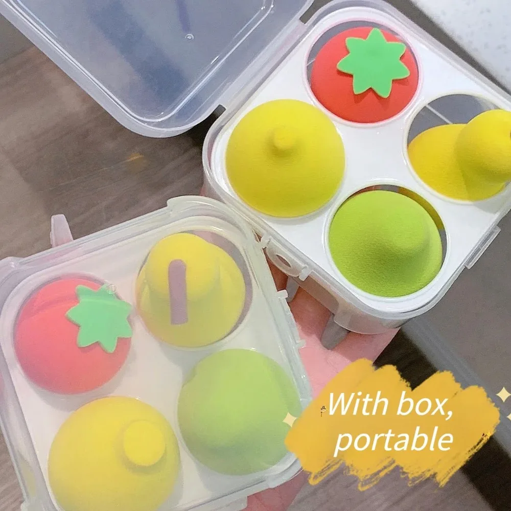 Corretivo em pó rosto compõem liquidificador ferramentas de beleza frutas cosméticos puff para fundação creme pêra 4 pçs/caixa maquiagem esponja conjunto bonito