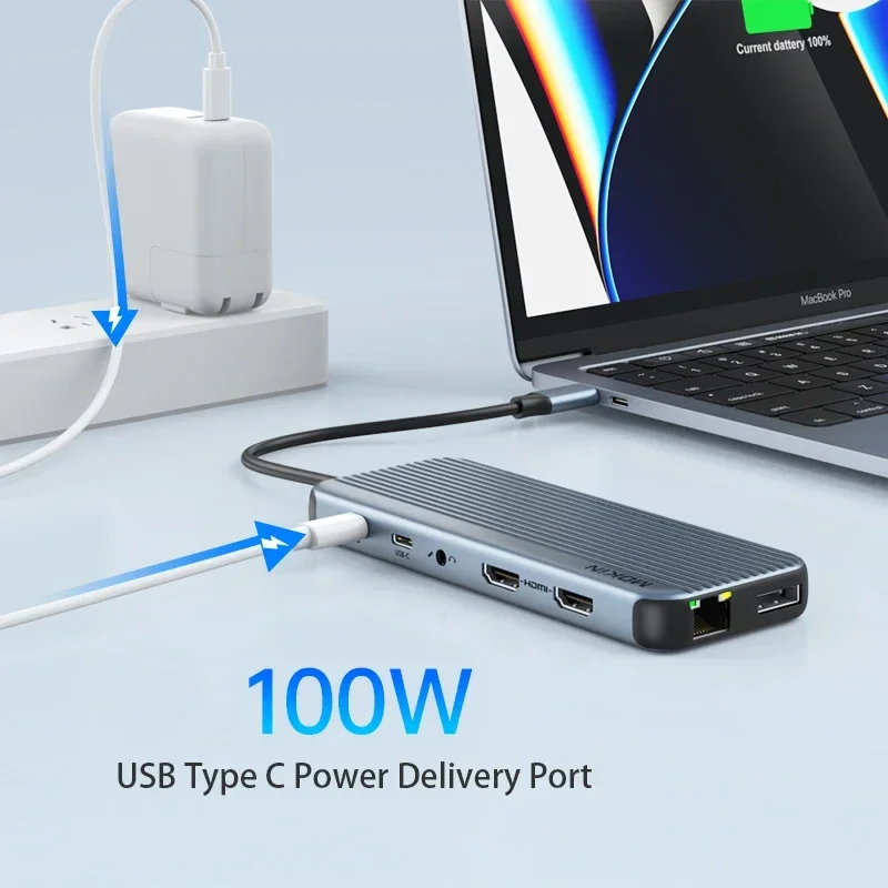 MOKiN 12 in 1 Docking Station USB C Hub USB3.1 HDMI 4K60Hz PD 100W RJ45 1Gbps Audio for MacBook Air/Pro iPad Thunderbolt Laptop