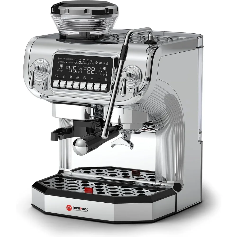 TC530 Espressomaschine mit Milchaufschäumer, halbautomatische Kaffeemaschine mit Mahlwerk, einfach zu bedienende Espressomaschine