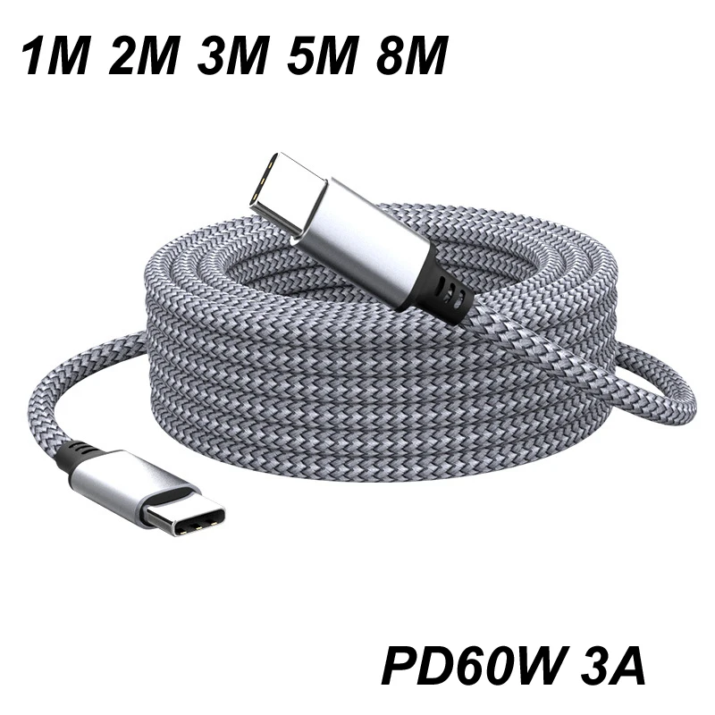 

1M 2M 3M 5M 8M USB Type C To Type C Cable PD 60W 3A Fast charging Data Sync Extendtison Cable for iPhone13 Samsung Camera Laptop