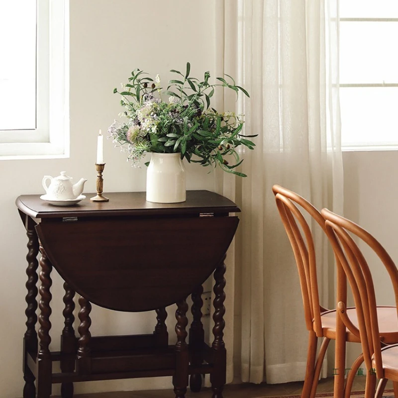 

French retro folding solid wood dining table American small apartment living room home dining table space saving