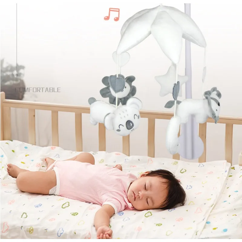 Chocalho de sino para berço de bebê, chocalho para bebês calmantes para dormir, brinquedo de pelúcia, sino pendurado, cinto giratório, suporte de cama, brinquedos para crianças pequenas