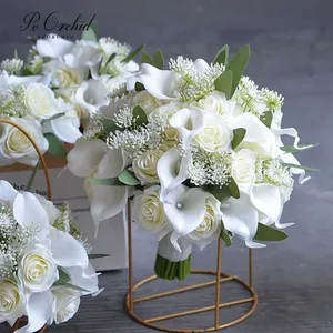 Искусственные цветы эвкалипта PEORCHID, цвет слоновой кости, искусственные лилии, свадебные букеты невесты для подружек невесты