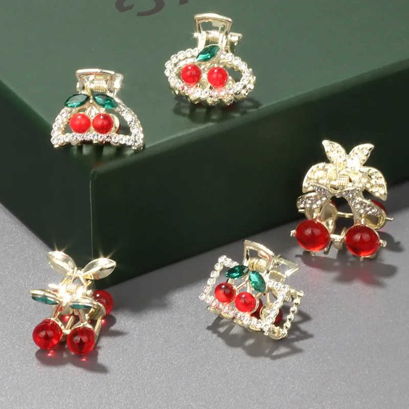 

Small Size Hairpins Red Cherry Bangs Side Clip for Girls Hair Claws Rhinestone Hair Clip Hair Accessories Gift