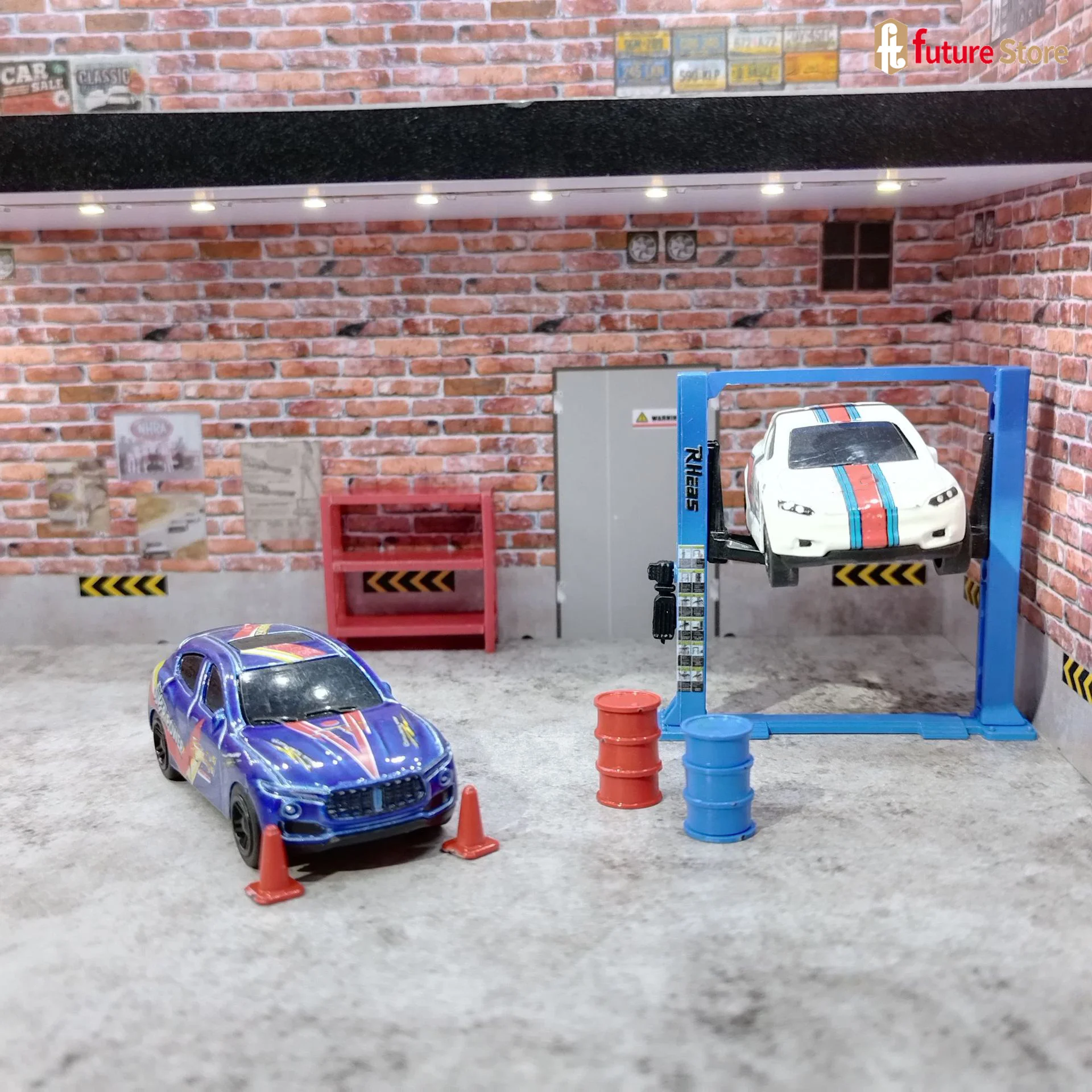 1/64 Scale Lift Machine Auto Repair Shop Tools Car Garage Scene Micro Landscape Photography Props Decor Display Collocation