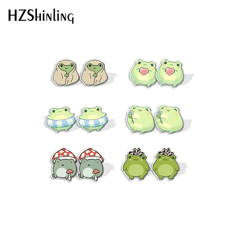 Cartoon Green frog Animal Acrylic Stud Earrings Resin Epoxy Ear Jewelry Earrings for Women