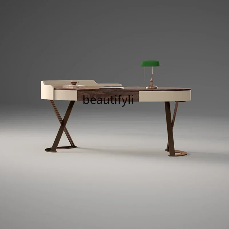 

Italian minimalist walnut writing desk chairs light luxury simple desk workbench homeHY