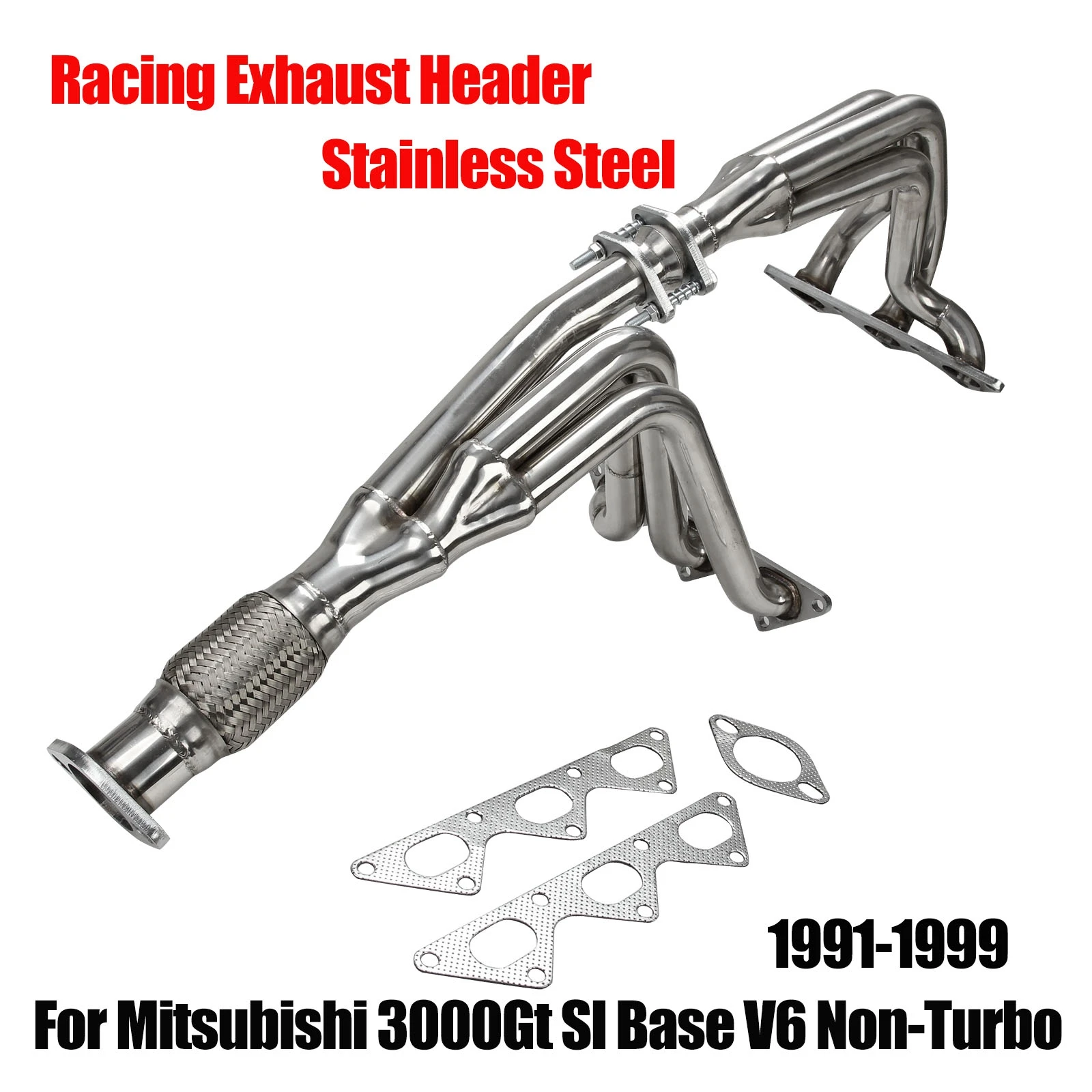 Stainless Steel Exhaust Header For 91-99 Mitsubishi 3000GT Stealth DOHC V6