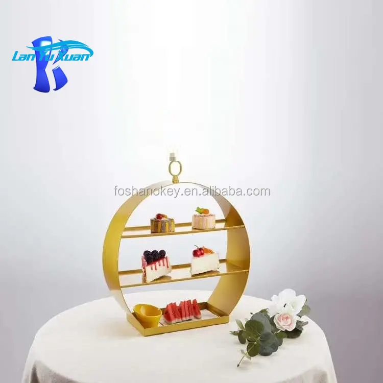 OKEY Outdoor Catering Equipment Hotel Buffet Round Stainless Steel High Tea Stand Gold Display Rack