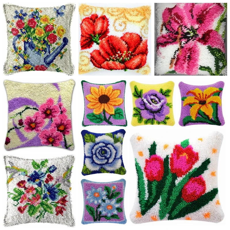 

Tulip Plant Series Segment Embroidery Pillow Flowers Grass Coarse Wool Cross Stitch 3D Latch Hook Pillow Embroidery Kit DIY