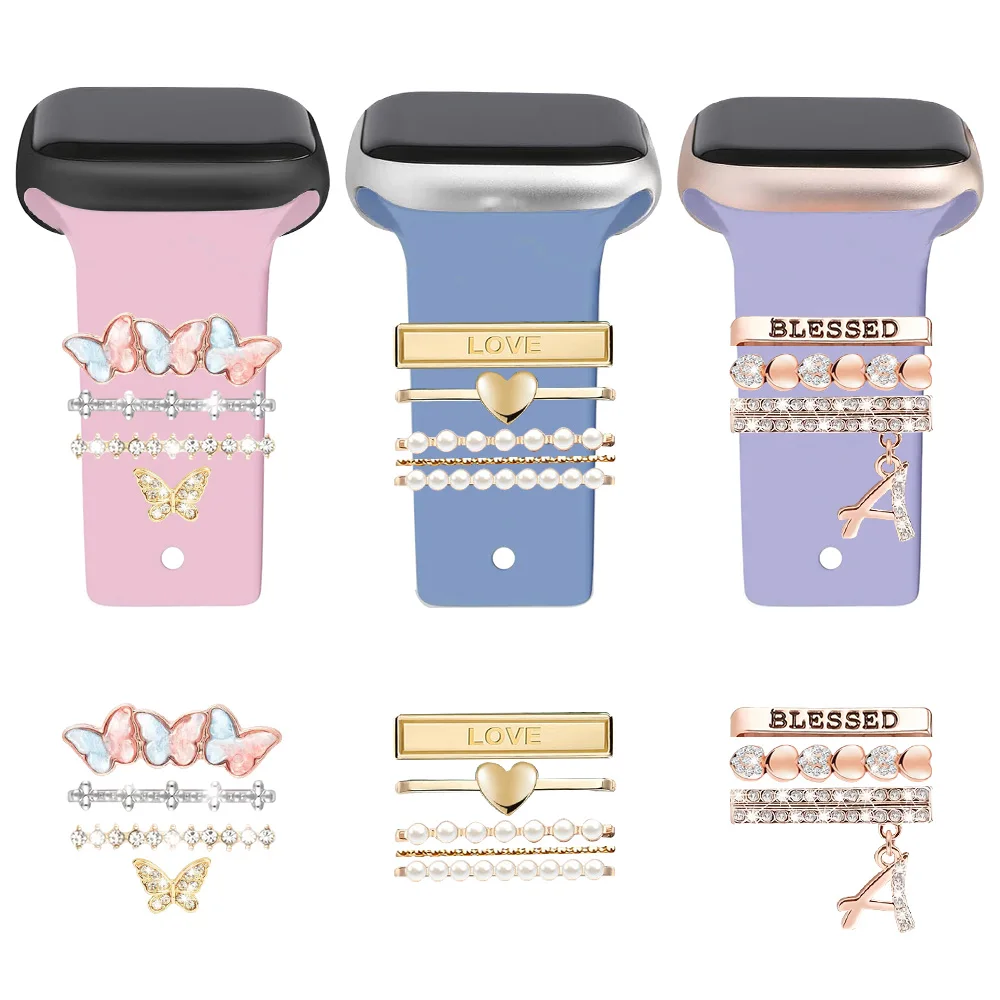 12-Pcs Super Bling Watch Charms with 11-Pcs Decorative Rings Loops 1-Pcs Decoration,Compatible with Apple Watch Band Metal 1-11