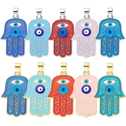 Juya 6Pcs/Lot 18K Gold Silver Plated Enamel Greek Evil Eye Hamsa Hand Of Fatima Charms For DIY Talisman Turkish Jewelry Making