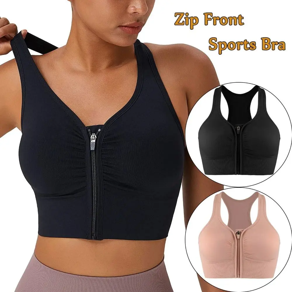 New Front Zipper Design Sports Bra Breathable Seamless Sports Vest Plus Size Shock Resistant Gym Bra
