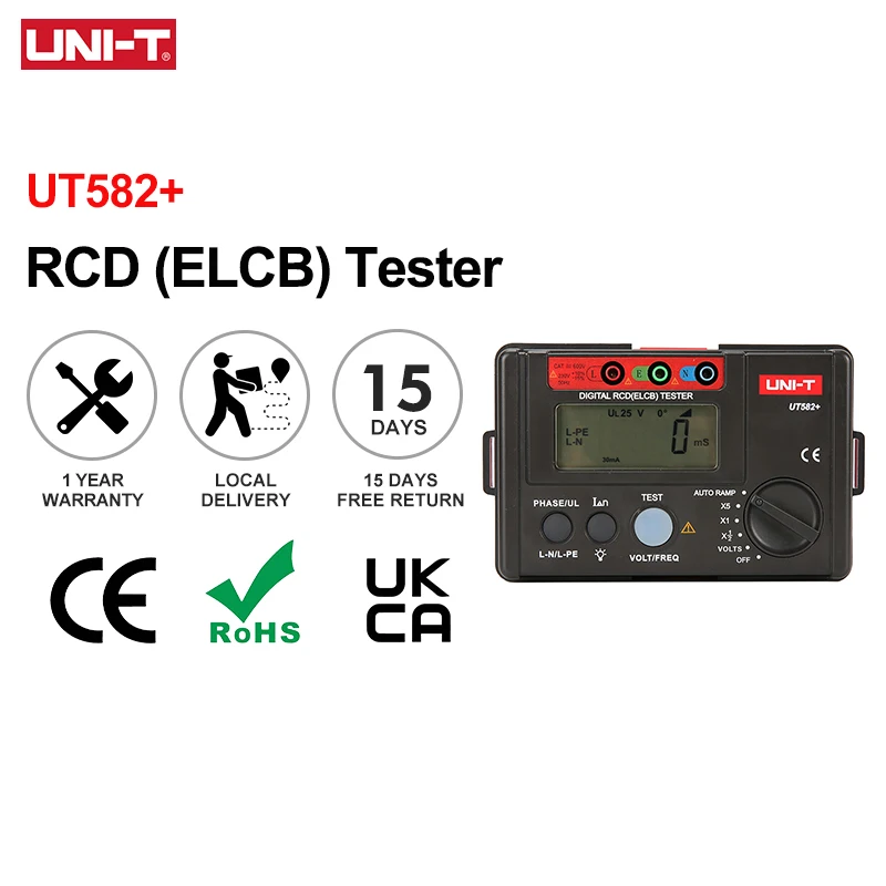 UNI-T UT582+ Cyfrowy tester RCD (ELCB) AUTO RAMP Miernik wyłącznika różnicowo-prądowego z brzęczykiem w przypadku błędnej pracy