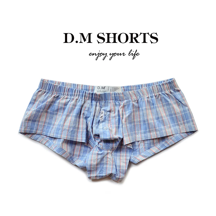 Underwear Gay Men Low Waist Sexy Plaid Home Pants Fashion Boxers Button Letters Breathable Loose Boxers