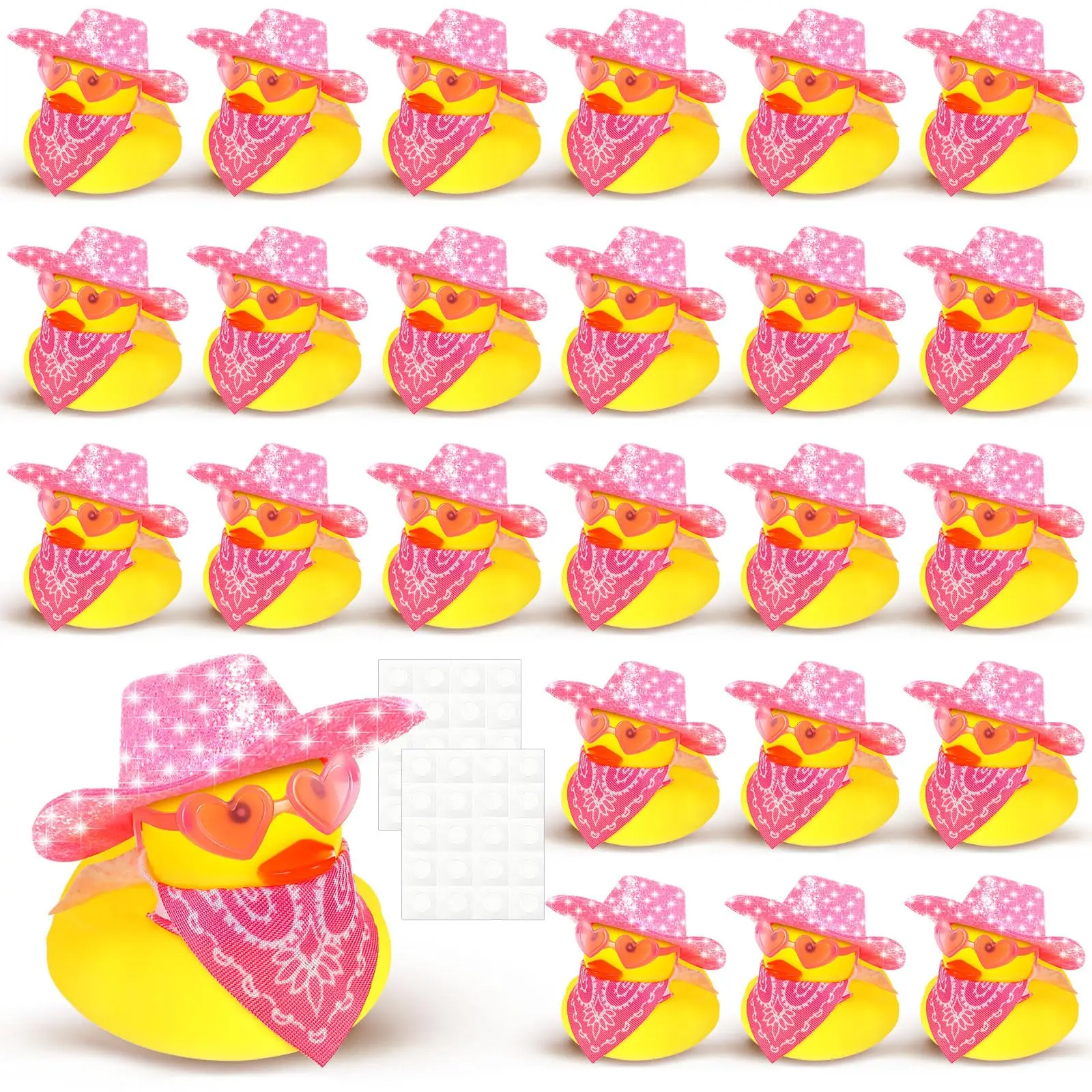 

24Pcs Glitter Pattern Cowboy Rubber Duck, Cowboy Rubber Duck Mini Rubber Duckies with Hat Glasses Scarf Shower Party Favor