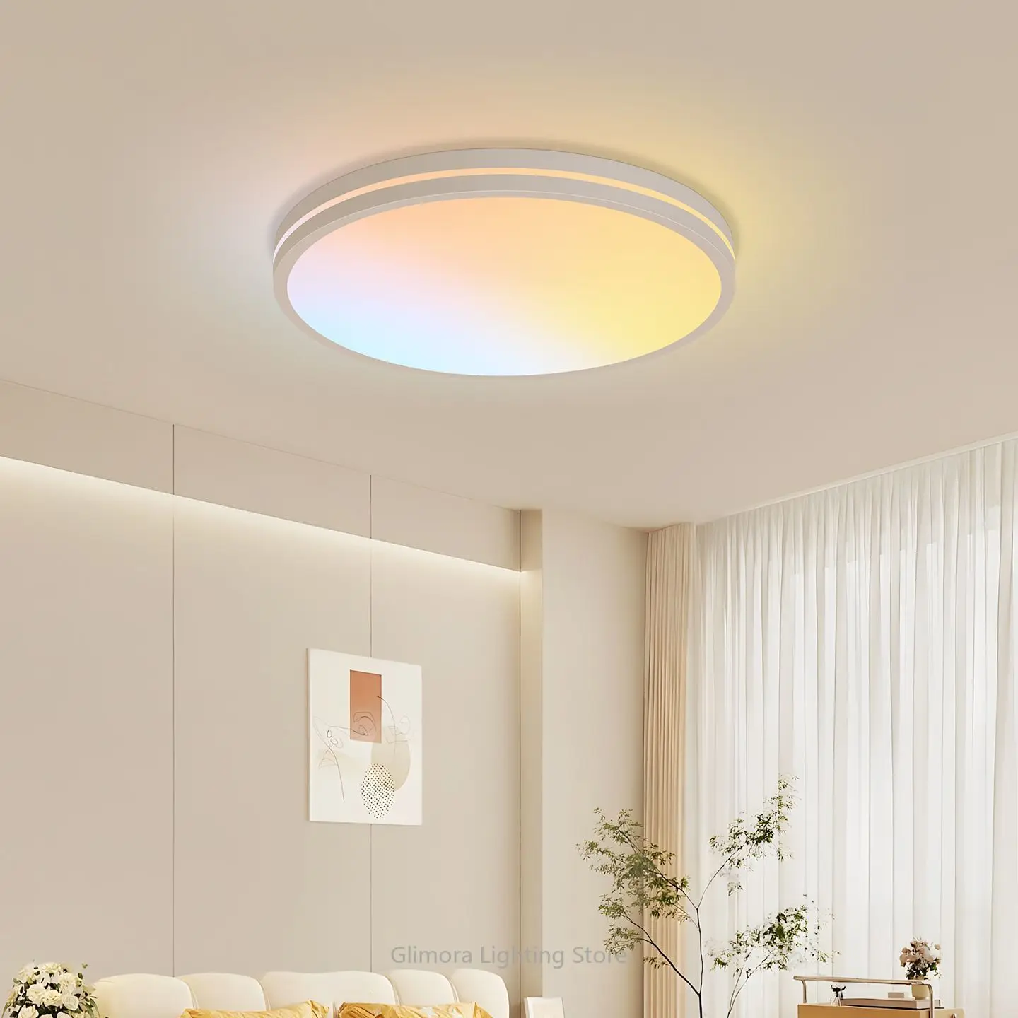 

Round Full Spectrum Smart Ceiling Light for Bedroom, Colorful Sky Effect Natural Lighting, Creative Ambient Mood Room Lamp
