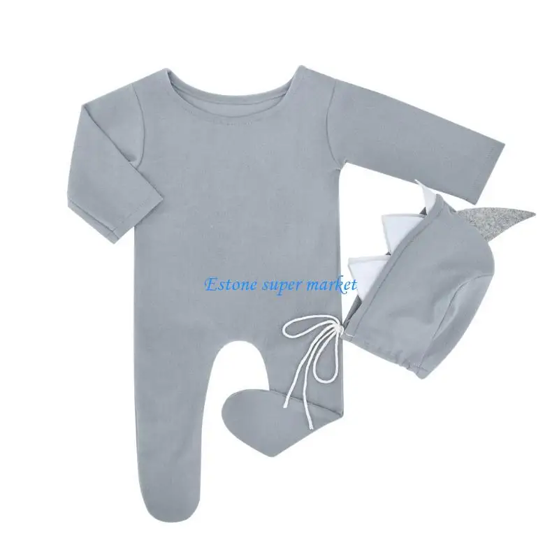 

090B Baby Photo Props Bonnet Hat Footed Romper Baby Photo Costume Photography Outfit