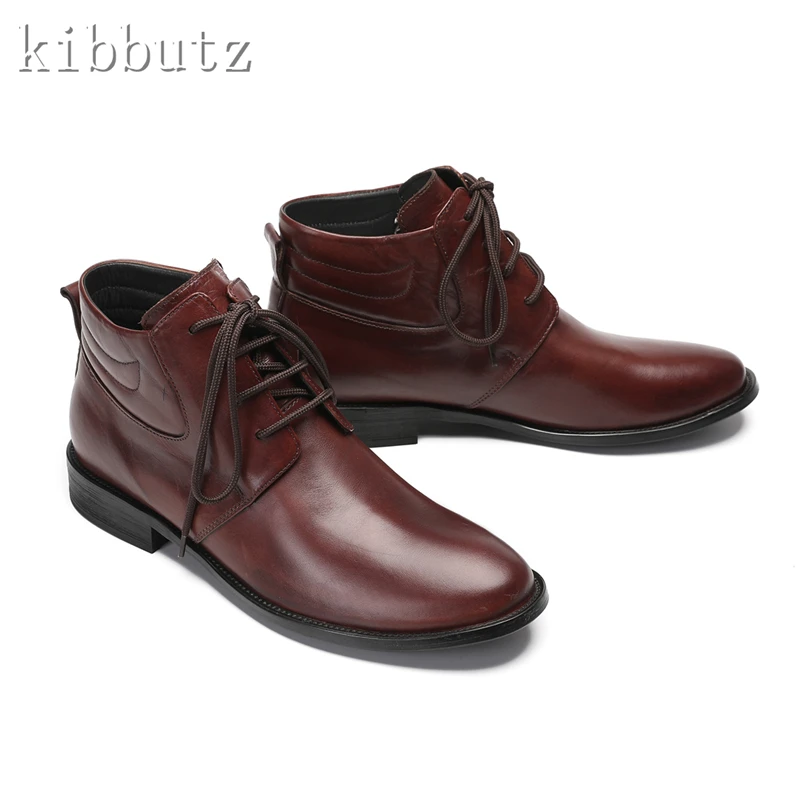 Brown Black Genuine Leather Men Boots Designer New Flat Lace Up Chelsea Boots Male Business Wedding Dress Formal Shoes