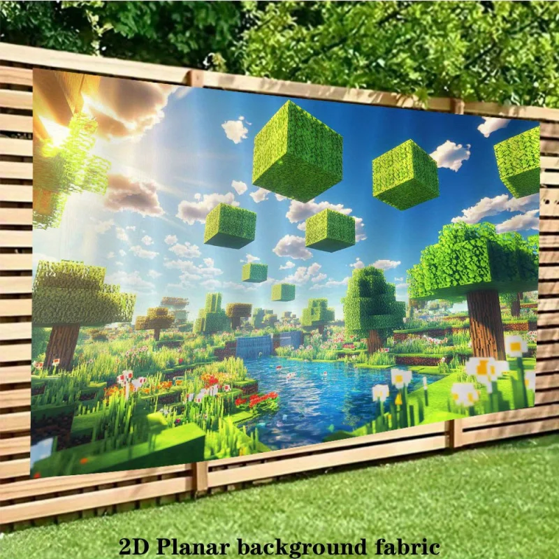 1pc 2Dflat banner, pixel-style dreamy sky island background banner - multi-functional decoration, no power required.wsj