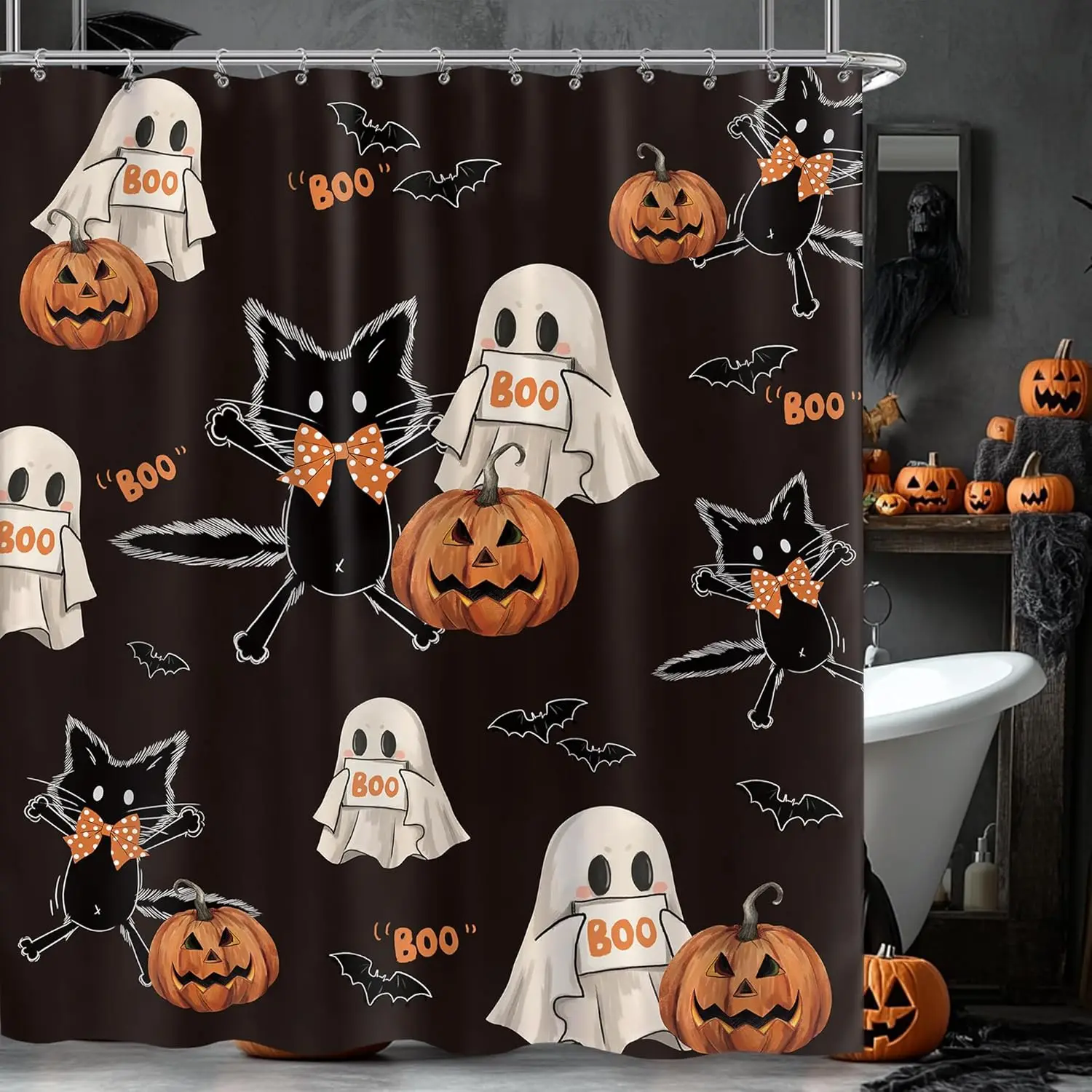 

Черный Хэллоуин милый кот призрак тыквы занавеска для душа для ванной комнаты дети прекрасный детский декор для ванны