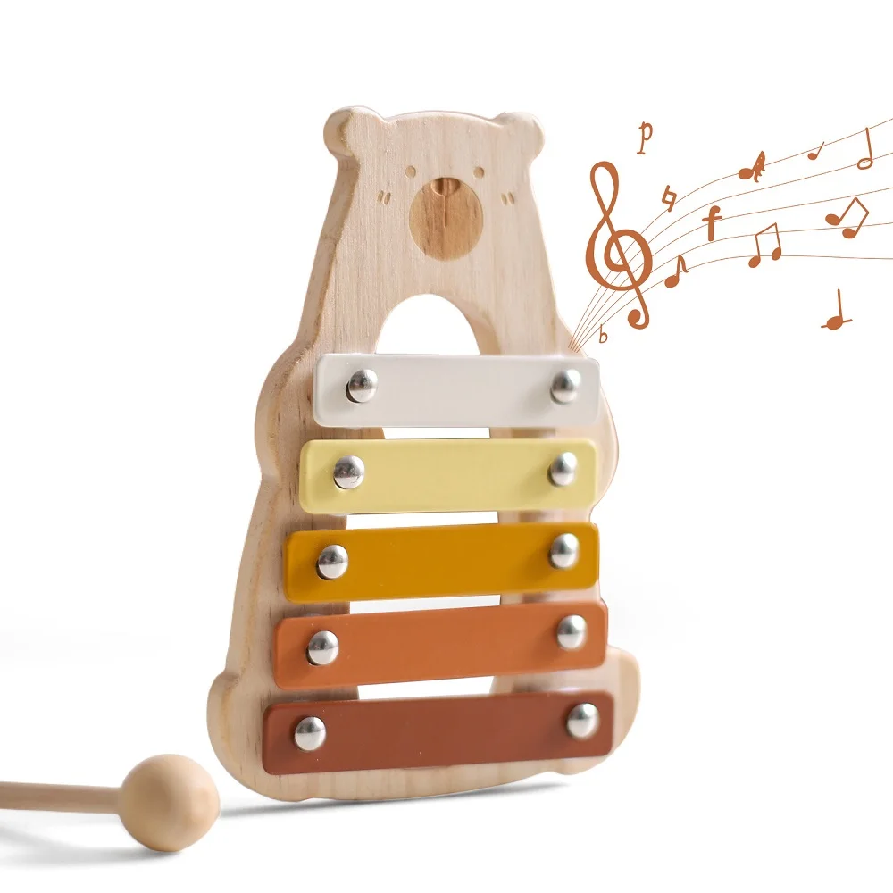 Toddler Musical Instruments Wooden Bear Percussion Instruments Educational Preschool Toy for Kids Baby Instrument Musical Toys