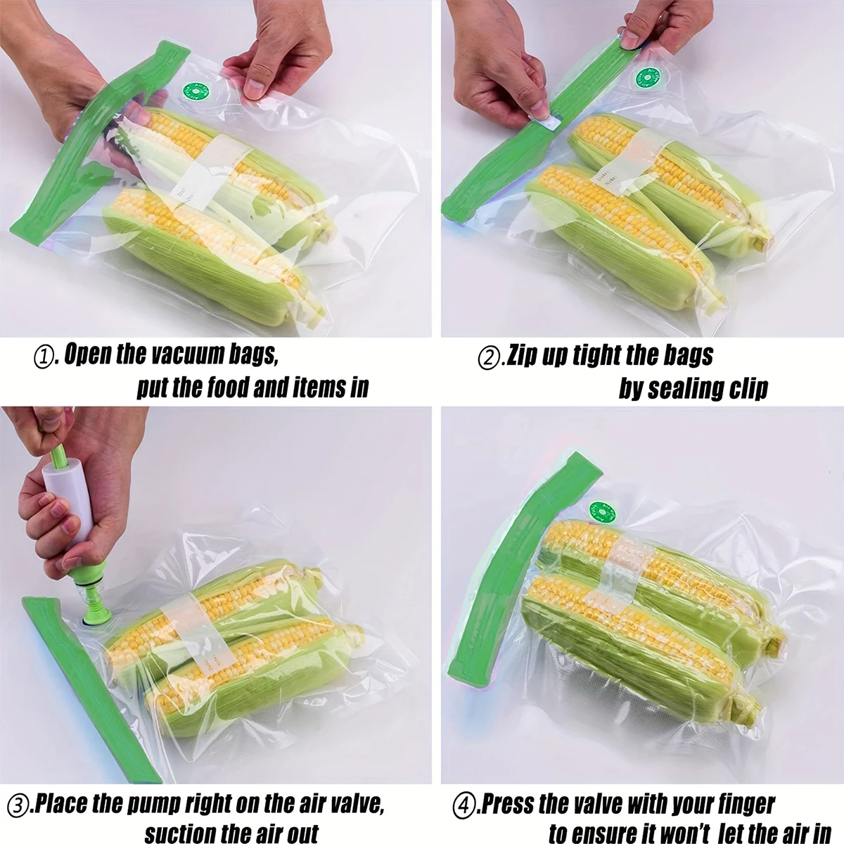 22packs ( 20pcs Vaccum Food Storage Bag and 2pcs Sealing Clips) Packaging Bags, Reusable Clear Vacuum Food Storage Bag