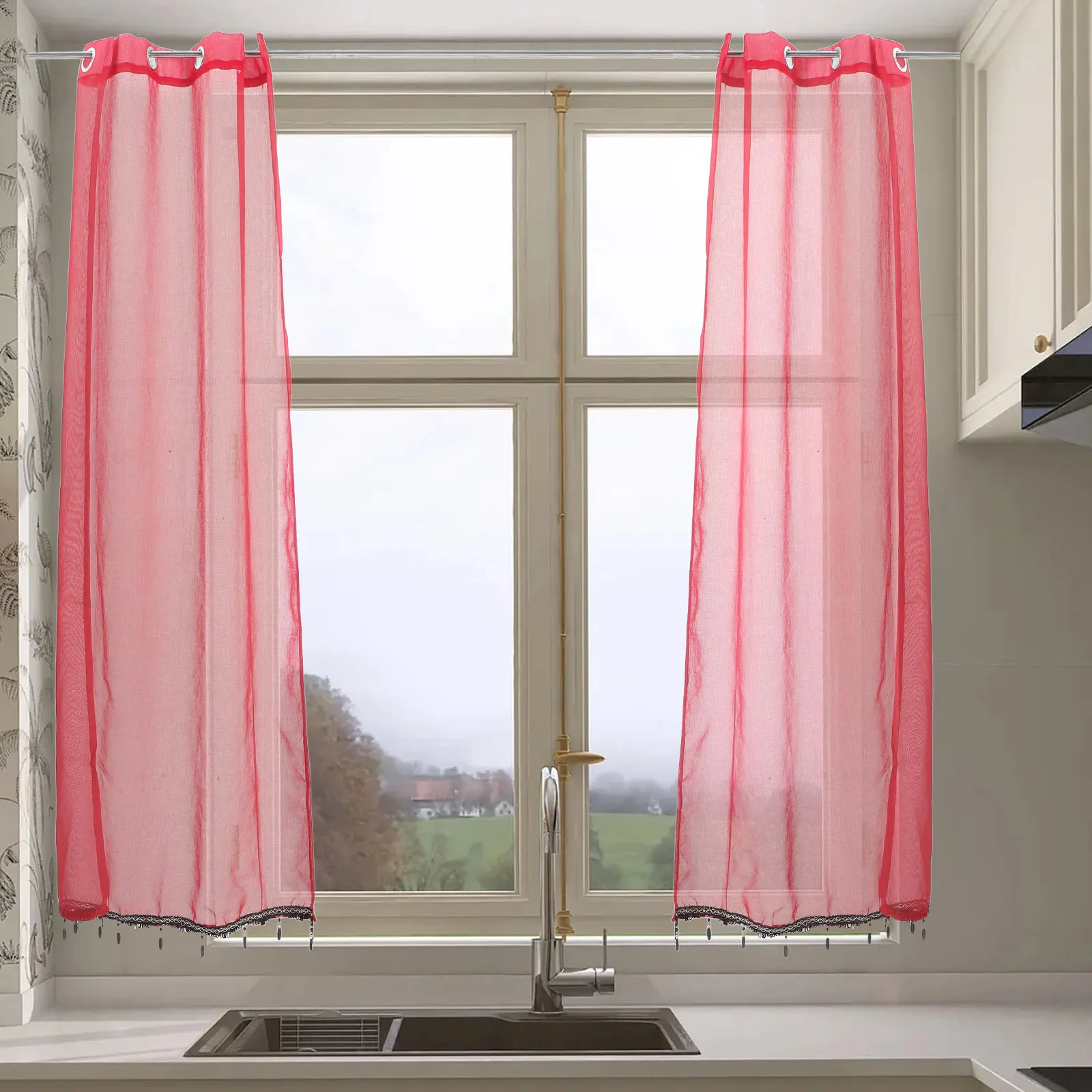 2Pcs Christmas Sheer Curtains Transparent Sheer Panel Window Treatment for Bedroom Living Room Holiday Home Decoration