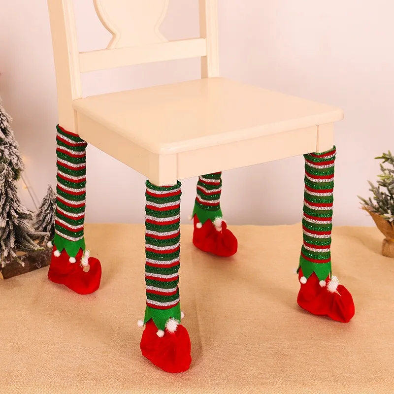 

1pc Christmas Table Leg Cover Holiday Chair Stool Decor Cover Family Dining Christmas Decoration Striped Elf Table Foot Cover