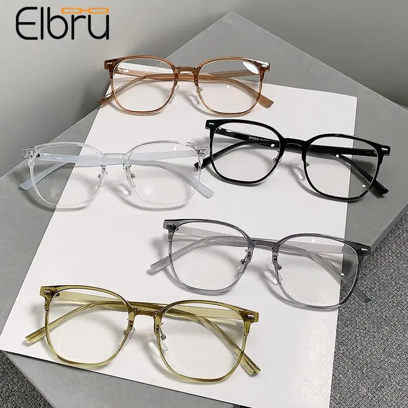 

Elbru Transparent Anti-Blue Light Myopia Glasses Fashion Sqaure Nearsighted Eyeglasses Frame Women Men Eyewear Diopter 0-1-1.5-6