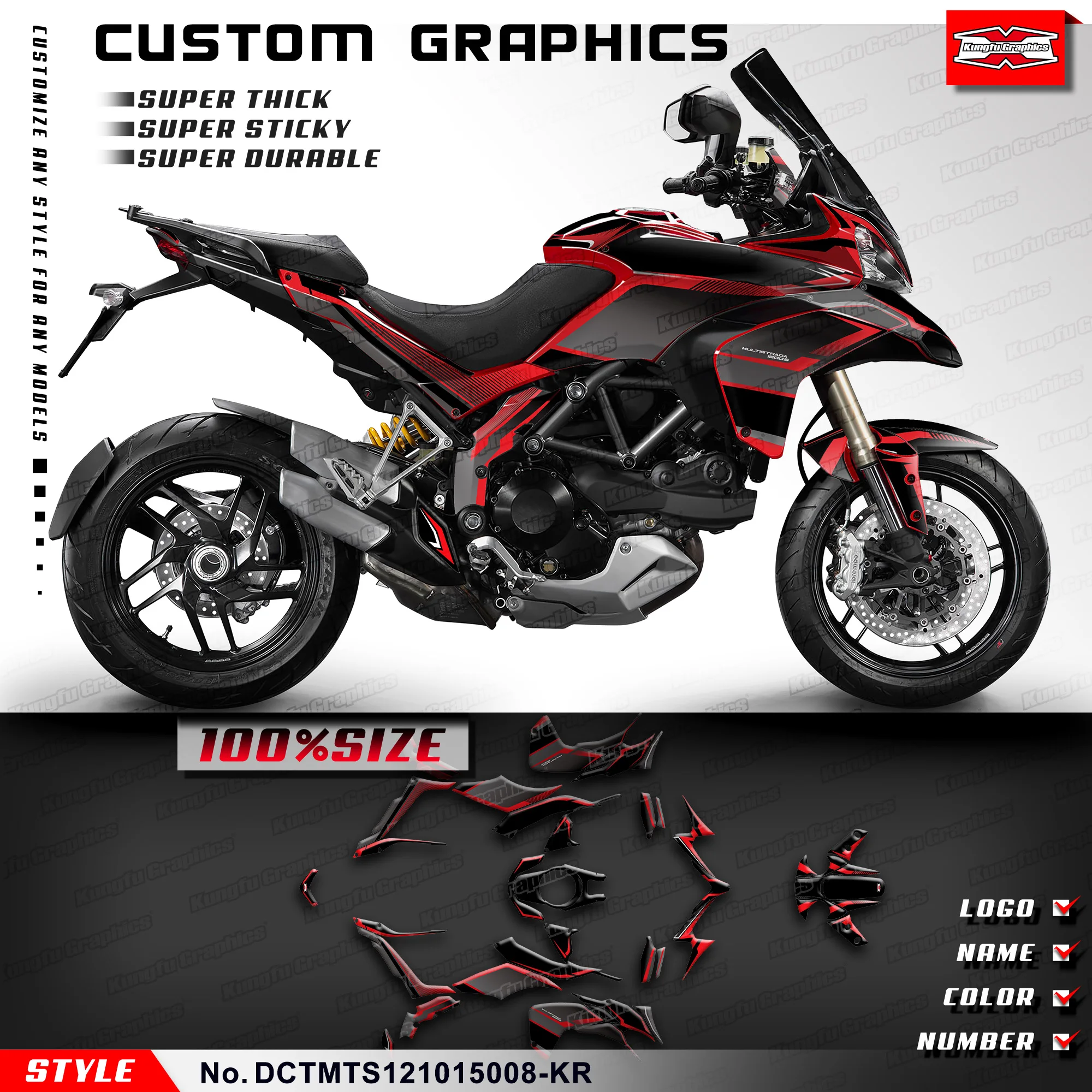 

KUNGFU GRAPHICS Graphics Kit Racing Sticker for DUCATI Multistrada MTS 1200 MTS1200 2012 2013 2014 2015, DCTMTS121015008-KR