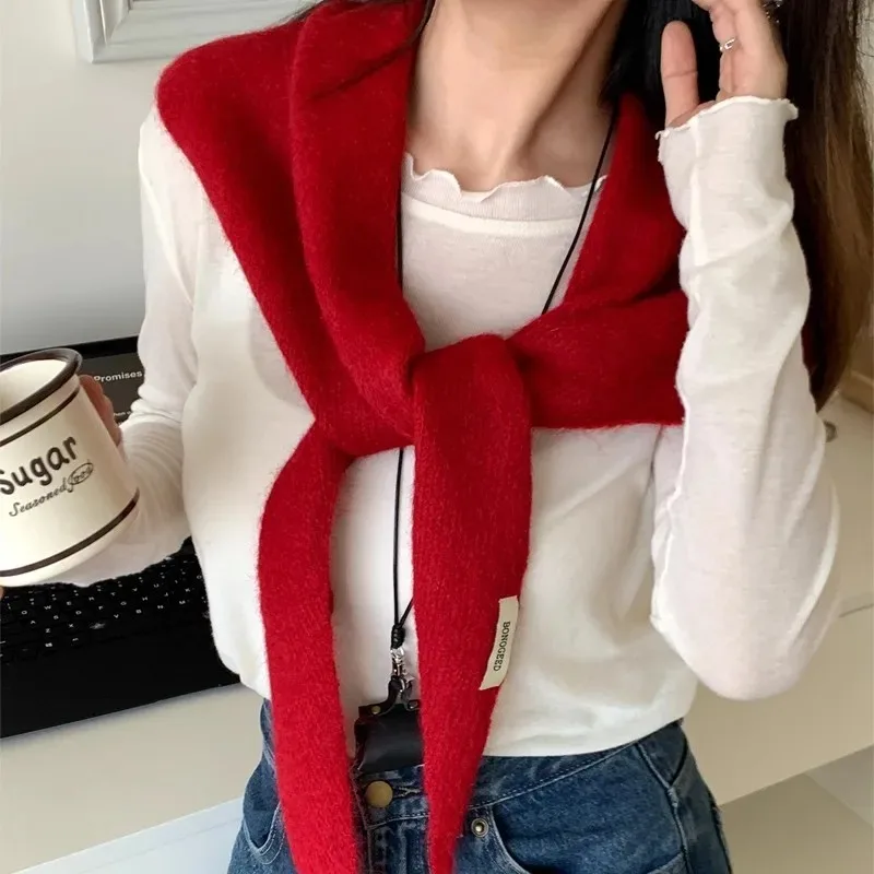 

Women's Winter Wool Scarf Warm Triangle Knit Solid Color Shawl Wrap Pashmina Bandana Headscarf for Ladies