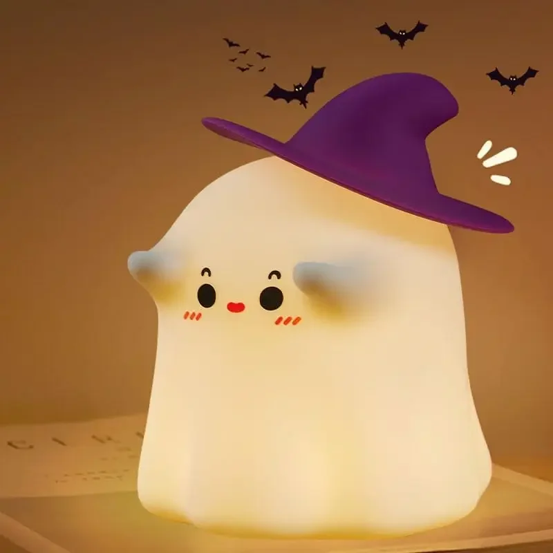 

Ghost Night Light, Creative Wizard Silicone Light, Rechargeable Night Lamp, Dimmable Nightlight with Timer Halloween Decorations