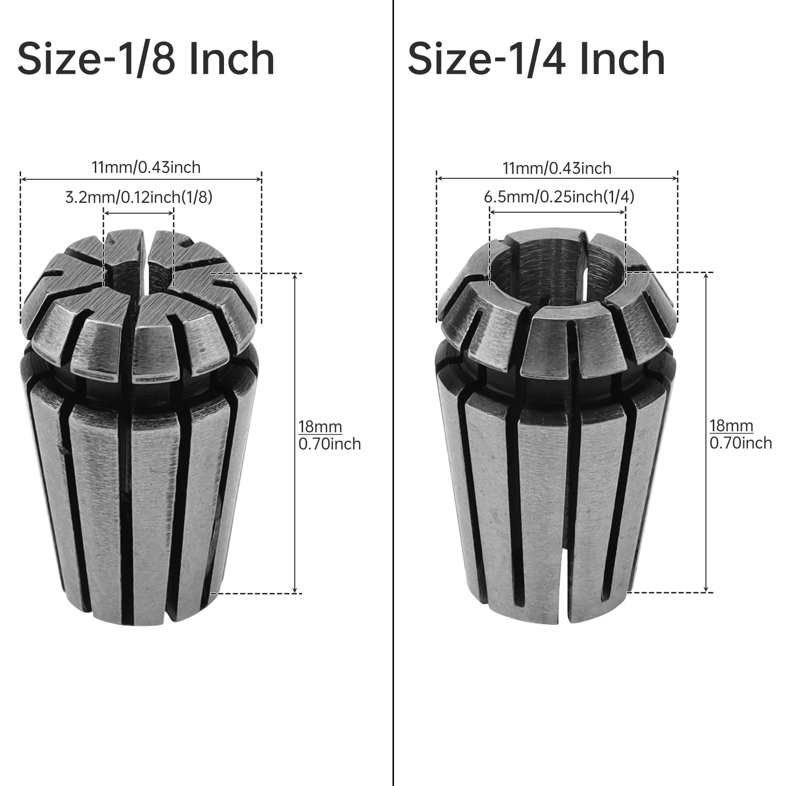 1 Piece ER11 1/8Inch / 1/4Inch Spring Collet Chuck Precision Router Collets for CNC Engraving Machine / Milling Lathe Tool