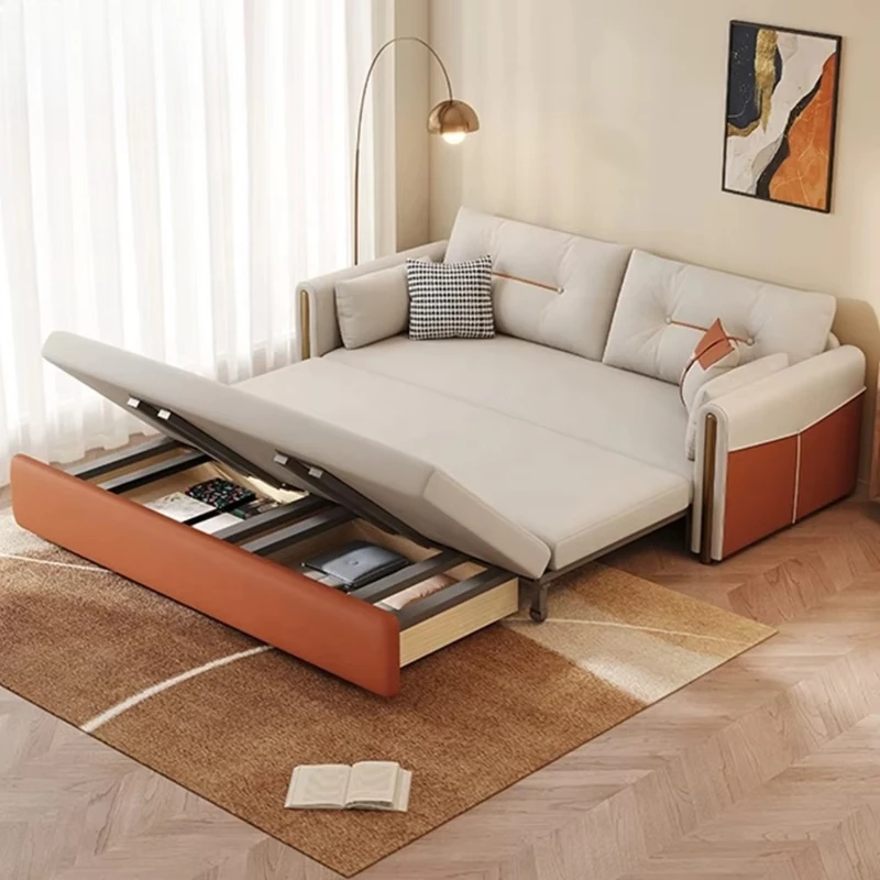 

Modern small apartment foldable fabric sofa bed, retractable, suitable for living room, hotel bedroom - 1.5 meters double bed