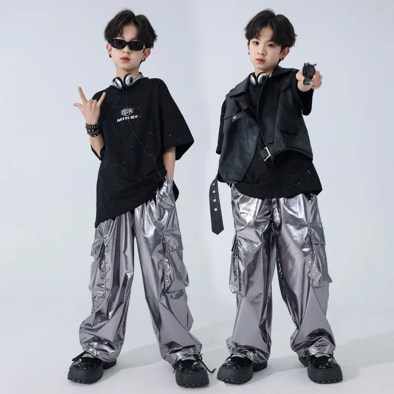 Hip-Hop Street Dance Children's trendy clothing, hip-hop motorcycle clothing, leather clothing for boys, children's clothing