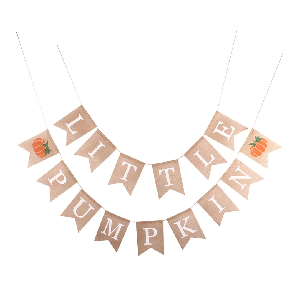 

Little Pumpkin Flag Decorative Hanging Banner for Thanksgiving Home Bunting Decor Linen Mantel Party Festival Decoration