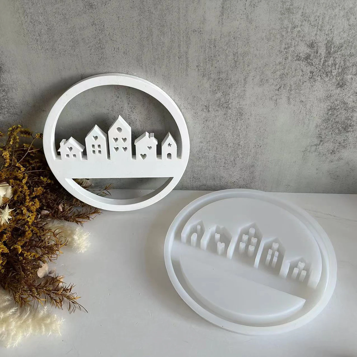 House Shaped Mold - House Silhouette Candle Mold,Home Decoration Projects Complete Finished Architectural Silhouette Circle Mold