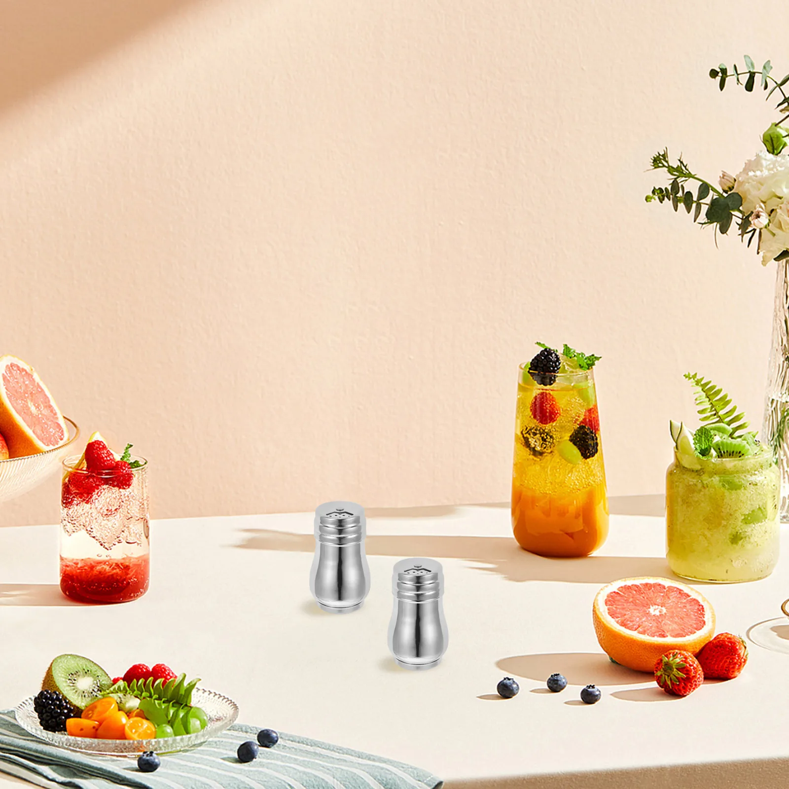 

2pcs Stainless Steel Salt Pepper Shakers Large Capacity Spice Dispensers Reusable Kitchen Seasoning Bottles Travel Home