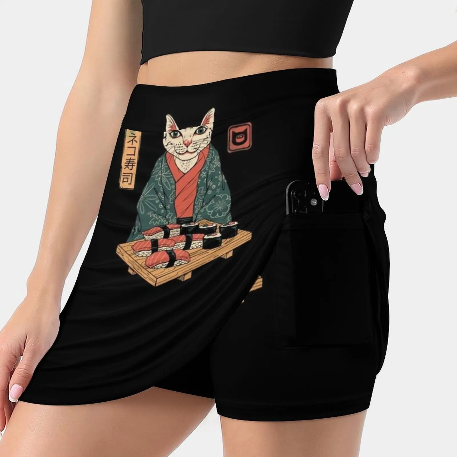 Neko Sushi Bar Women's skirt Aesthetic skirts New Fashion Short Skirts Cat Cats Animal Animals Japan Japanese Japanese Culture