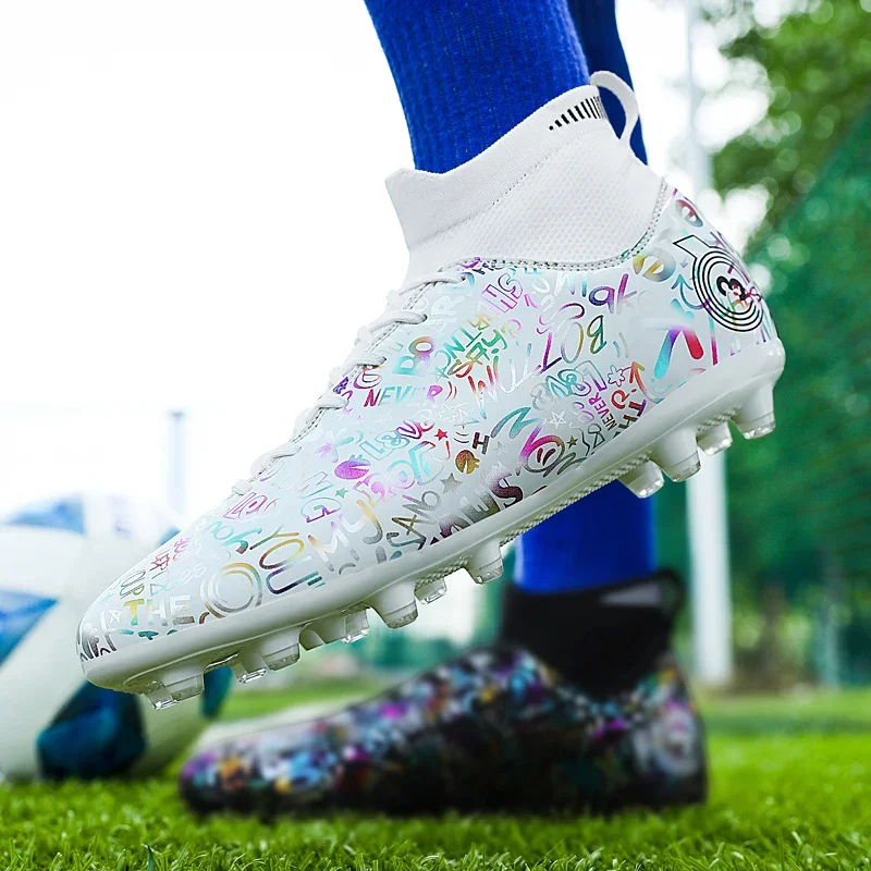 Voetbalschoenen voor heren FG/TF Antislip voetbalschoenen voor kunstgras Bedrukt ontwerp Trainingsschoen Ultralichte sneakers Hoge voetbalschoenen 48