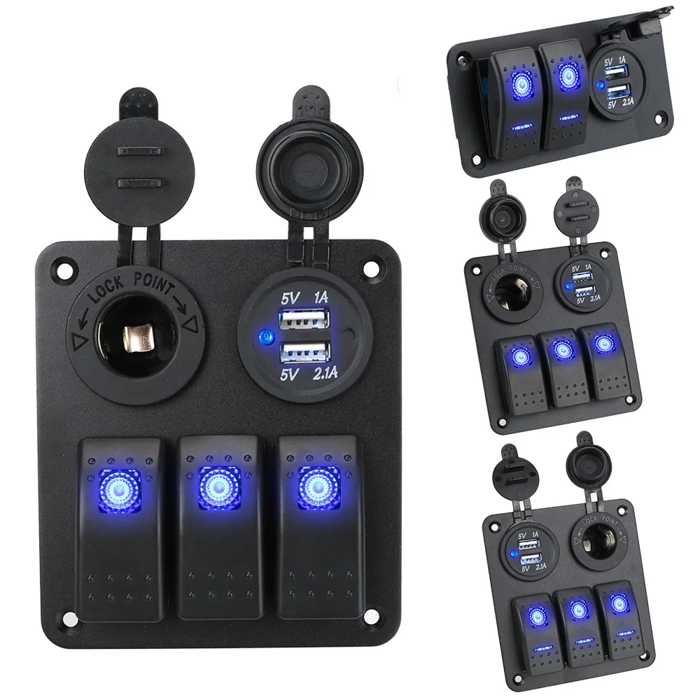 12~24V Circuit Control Waterproof Boat Car Switch Panel Digital Voltmeter Dual USB Port Outlet Combination 2/3 Gang