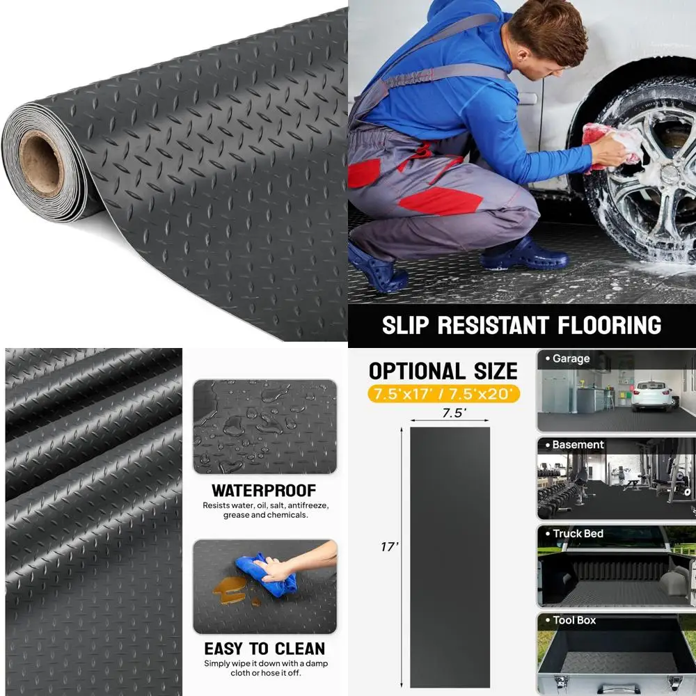

Thick Diamond Plate PVC Garage Floor Mat 7.5 x 17 FT - Durable Flooring Roll for Car Parking and Under Vehicle Protection