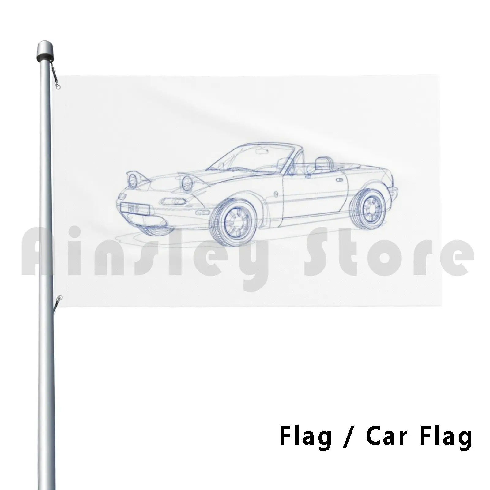 Mx5 Blue Outline Flag Car Flag Funny Automobile Car Mazda Mx5 Mx 5 Sports Car Fun Soft Top Convertible