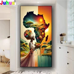 African Woman Abstract Fruit Tribe Map Diamond Painting New 2024 Full Square Diamond Mosaic DIY Cross Stitch Kits Home Decor